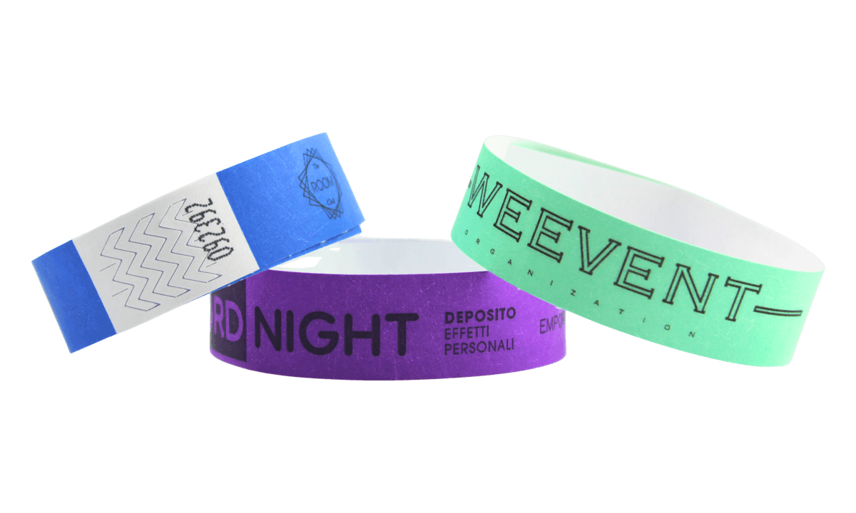 Bracelets Short Stay en Tyvek personnalisés, 19 mm, impression en noir