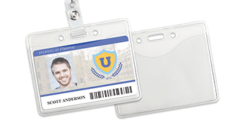 Porte-badge premium horizontal en vinyle avec 2 poches - Format carte de crédit (CR80)